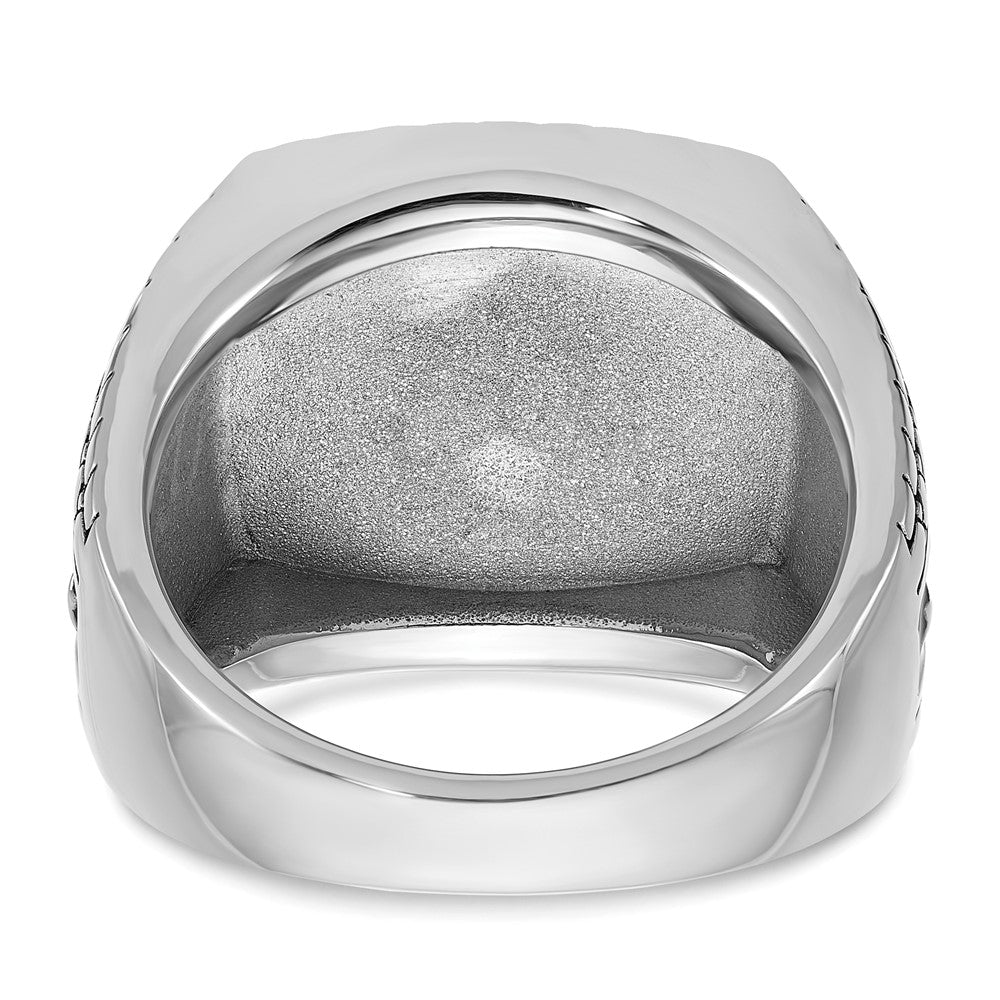14k White Gold IBGoodman Men's Antiqued Onyx and 1/20 carat Diamond Complete Star Ring