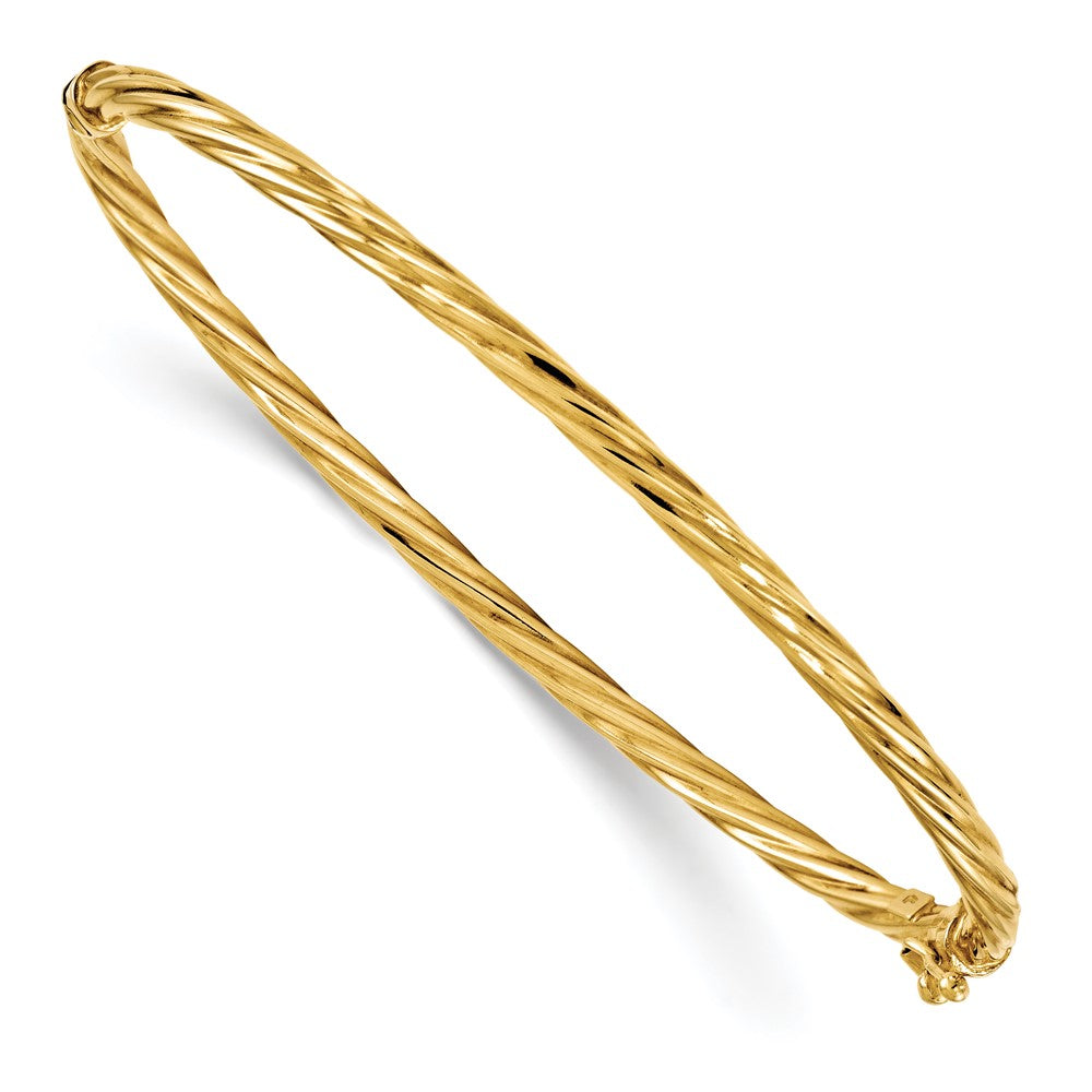 Polished;14k Yellow gold;Hinged;Safety clasp;Twisted