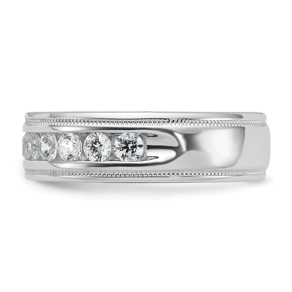 IBGoodman 14k White Gold Men's Polished and Milgrain 11-Stone 1 Carat AA Quality Diamond Ring