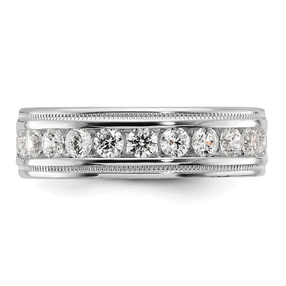 IBGoodman 14k White Gold Men's Polished and Milgrain 11-Stone 1 Carat AA Quality Diamond Ring