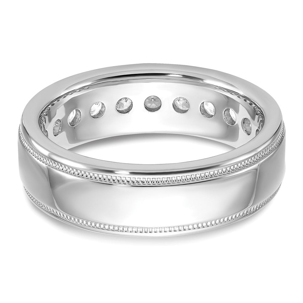IBGoodman 14k White Gold Polished and Miligrain Eleven Stone Men's Ring Mounting