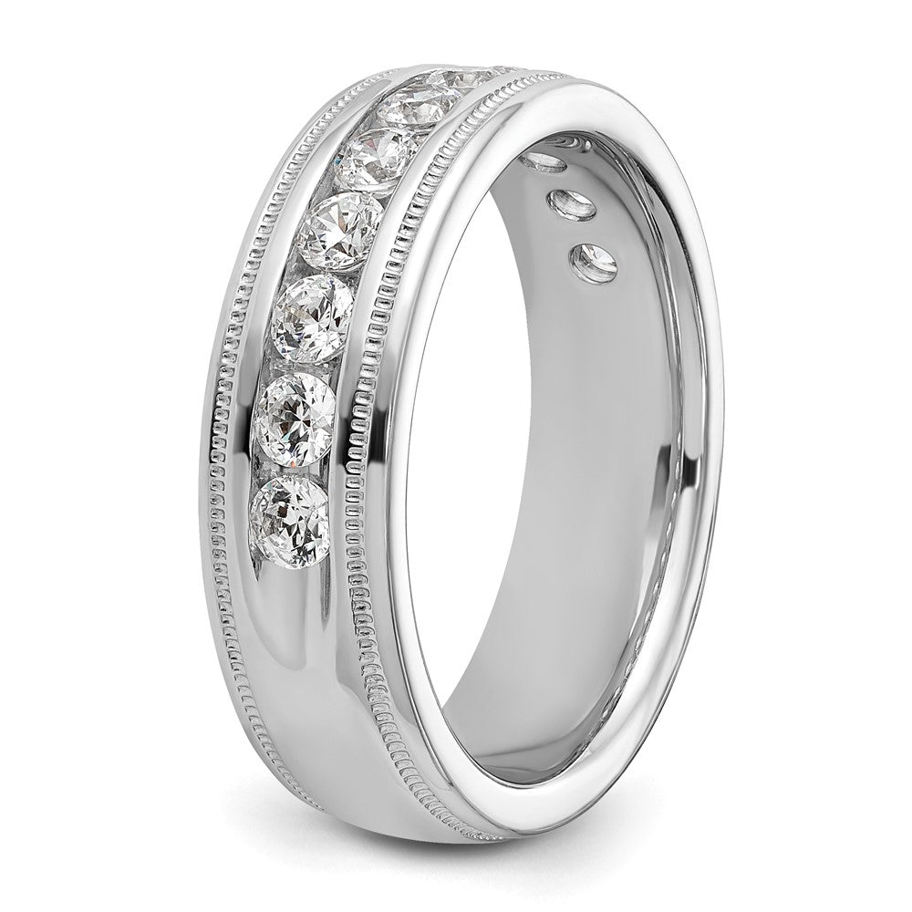 IBGoodman 14k White Gold Men's Polished and Milgrain 11-Stone 1 Carat AA Quality Diamond Ring
