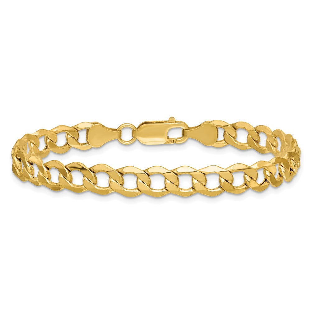 14K 8 inch 6.5mm Semi-Solid Curb with Lobster Clasp Bracelet