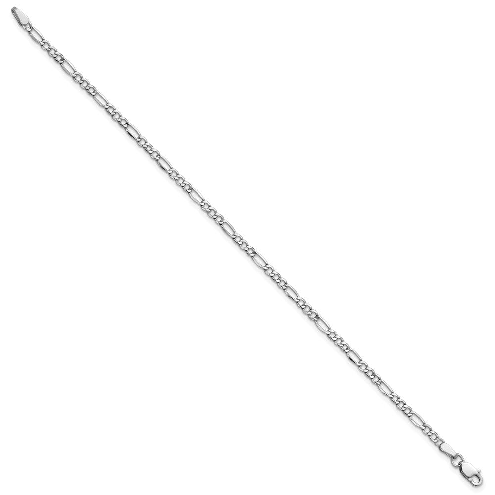 14K White Gold 7 inch 2.5mm Semi-Solid Figaro with Lobster Clasp Bracelet
