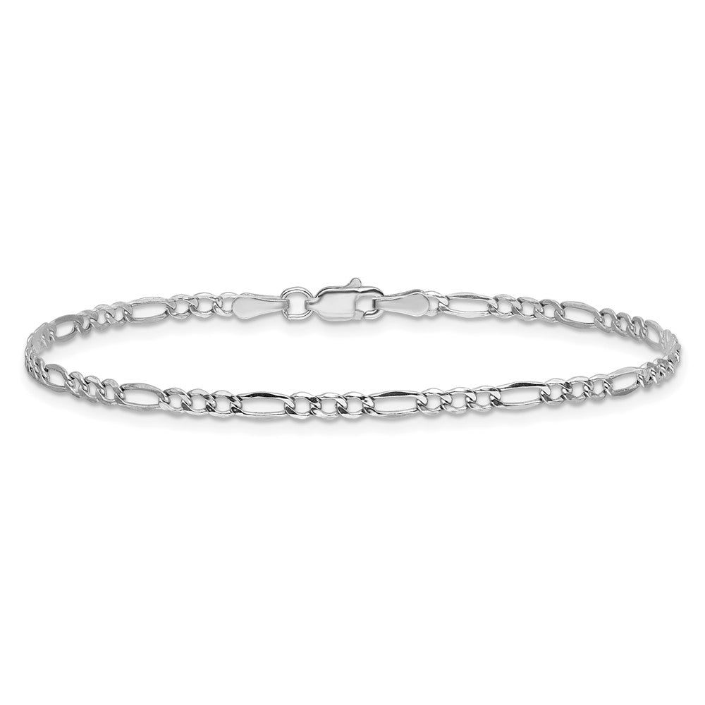 14K White Gold 9 inch 2.5mm Semi-Solid Figaro with Lobster Clasp Chain
