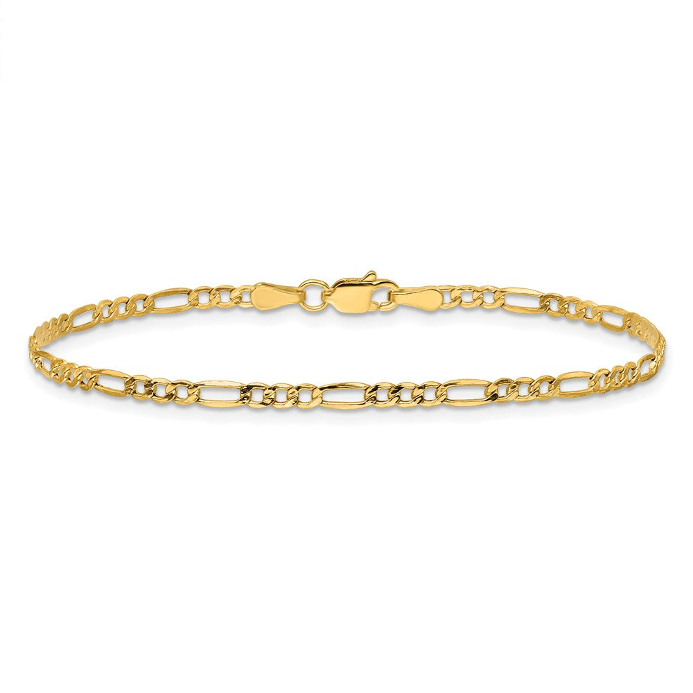 14K 7 inch 2.5mm Semi-Solid Figaro with Lobster Clasp Bracelet