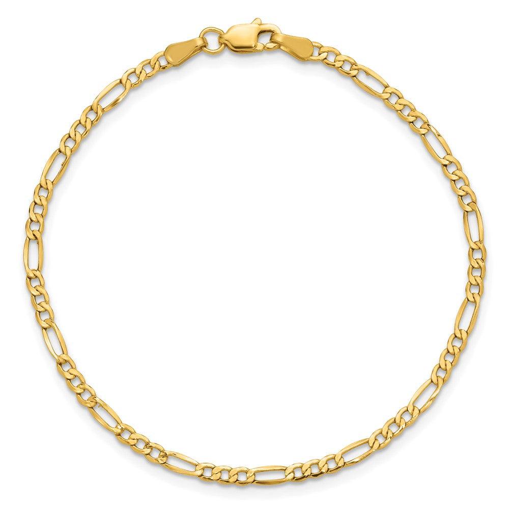 14K 7 inch 2.5mm Semi-Solid Figaro with Lobster Clasp Bracelet