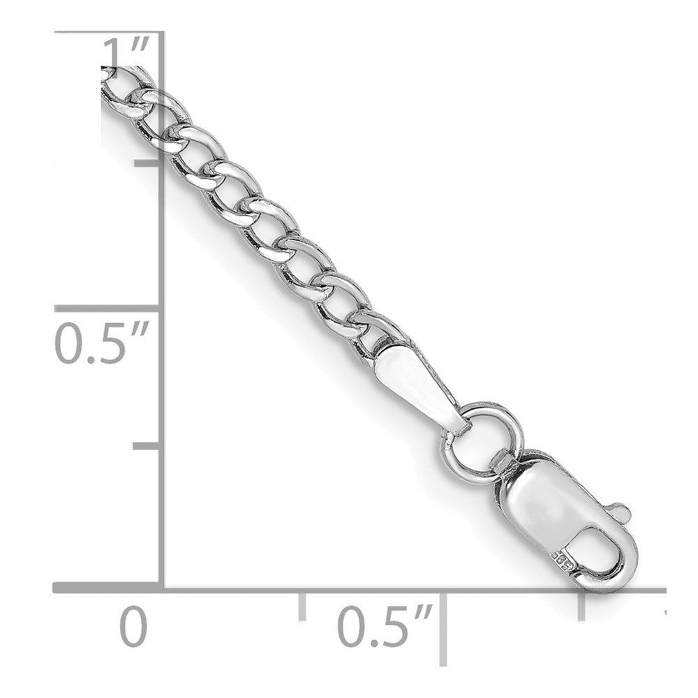 14K White Gold 9 inch 2.5mm Semi-Solid Curb with Lobster Clasp Anklet