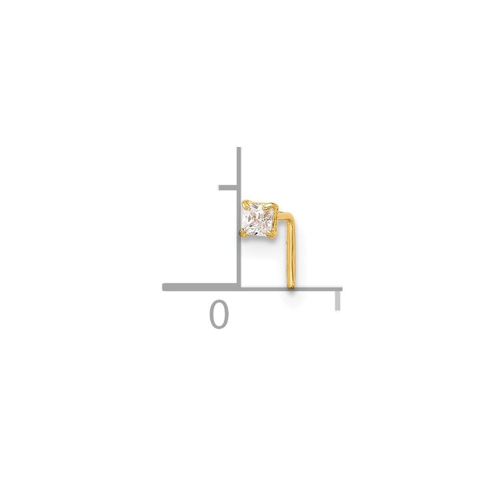 14k 22 Gauge  2.5mm Square CZ Nose Stud
