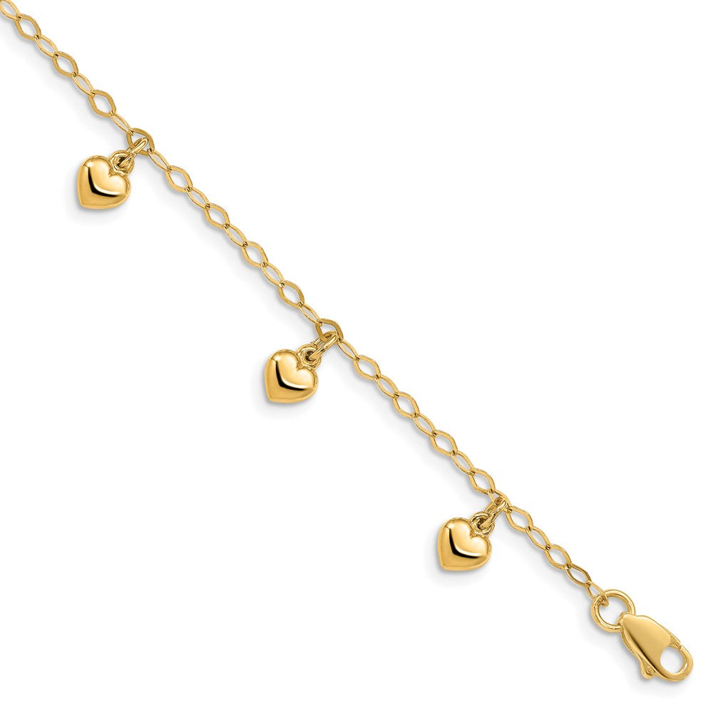 Polished;14k Yellow gold;Lobster;Dangle;Heart