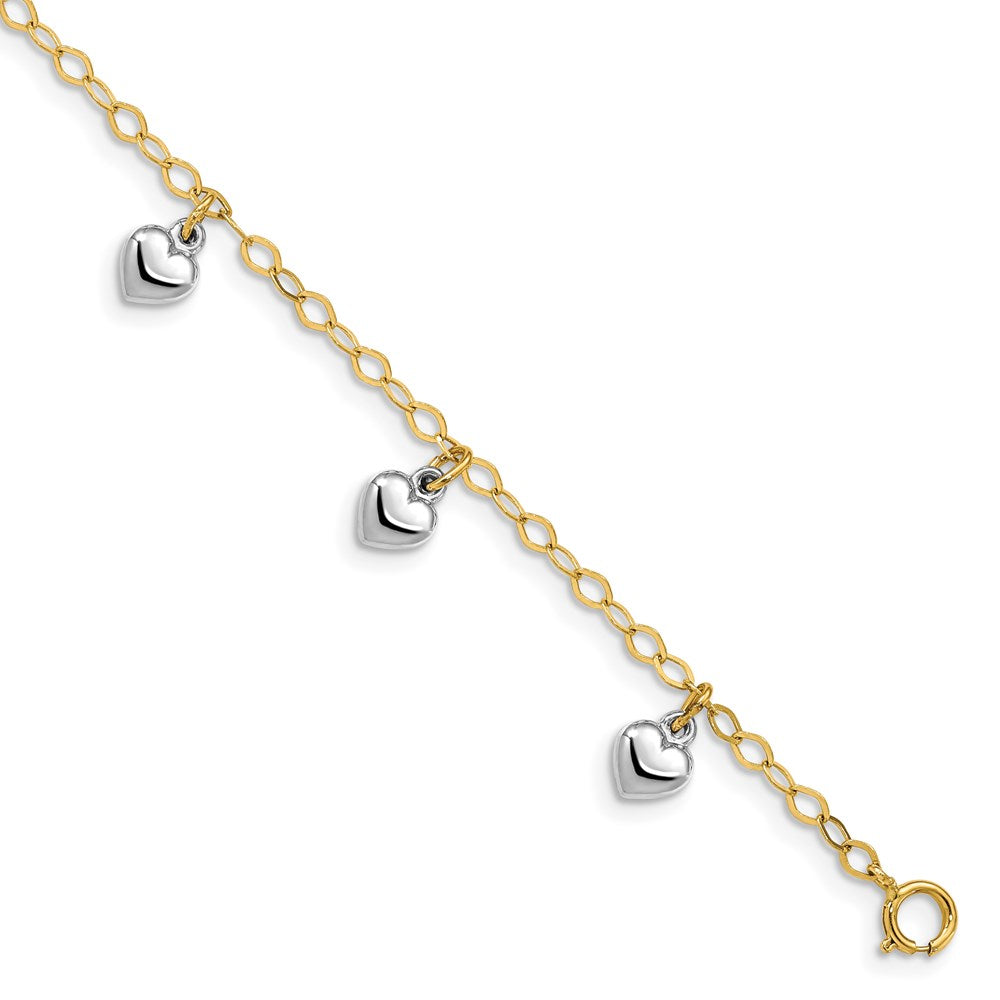Polished;14K Two-tone;Spring Ring;Dangle;Heart