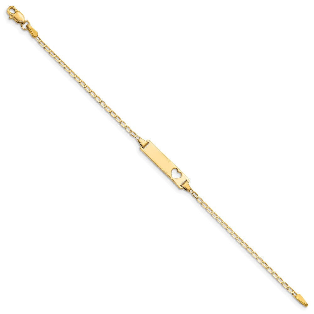 14k Polished Solid Chain/Solid Plate Flat Curb Link Cut-out Heart 20x5mm Plate 6 inch Baby/Child ID Bracelet