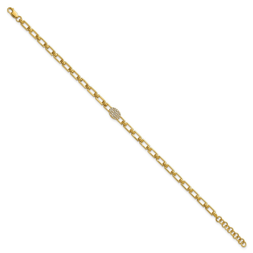 14K Polished Complete 1/8 carat Diamond Oval Cluster Fancy Link 7 inch Bracelet with 1 inch Extender