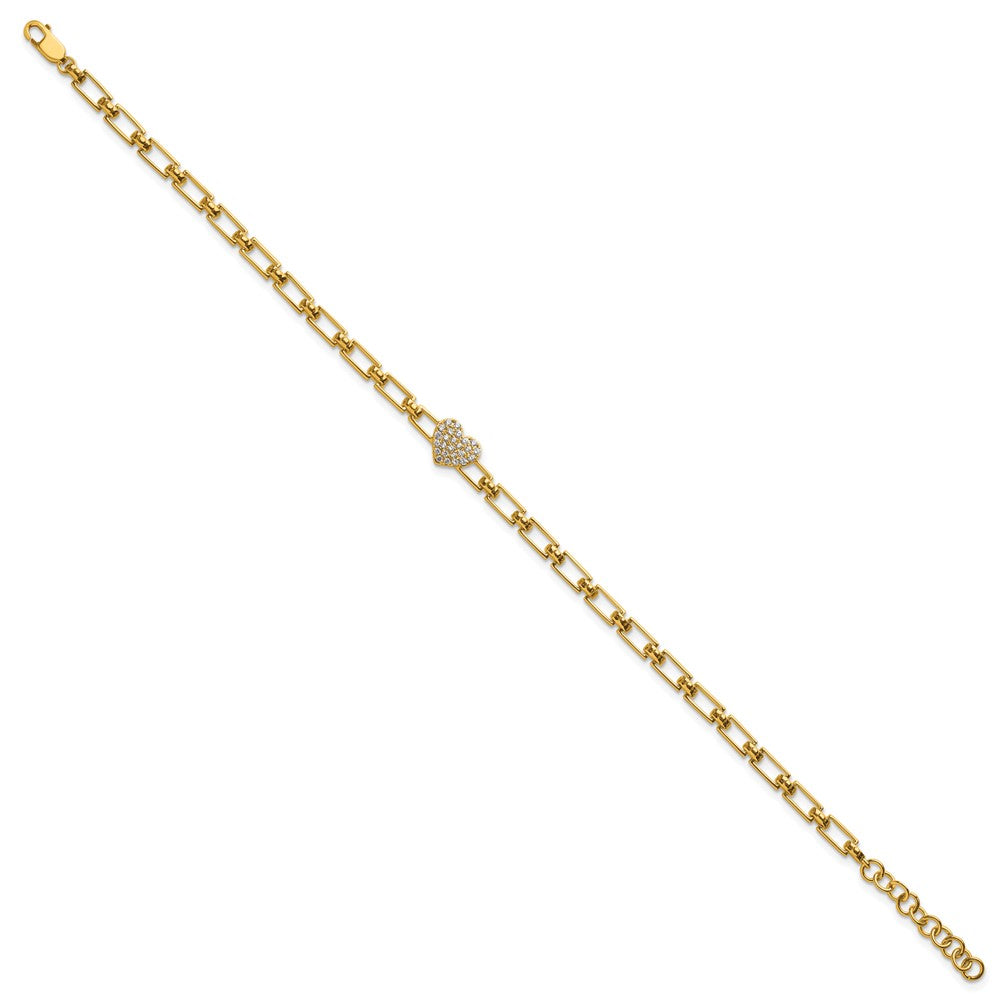 14K Polished Complete 1/6 carat Diamond Heart Cluster Fancy Link 7 inch Bracelet with 1 inch Extender