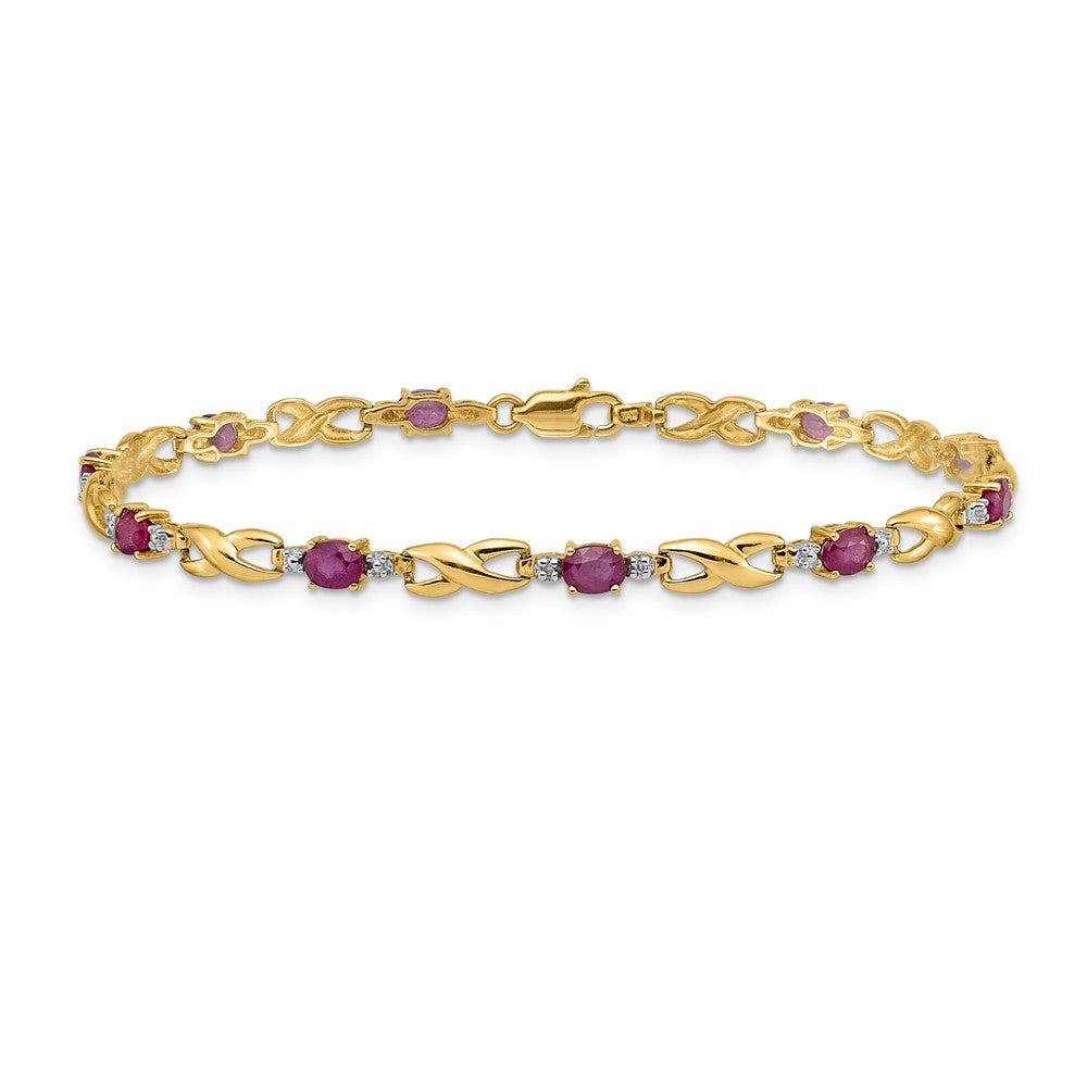 14k Complete Diamond and Oval Ruby Infinity Link 7.25 inch Bracelet