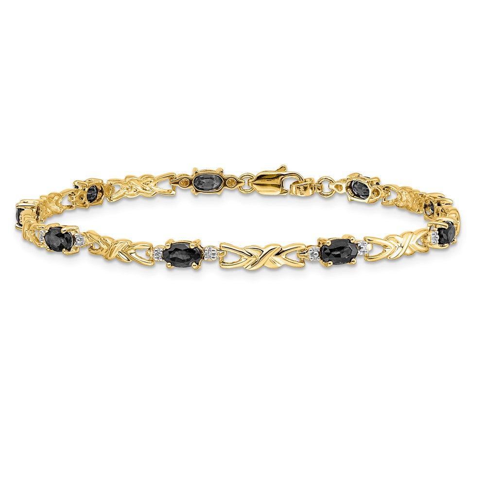 14k Complete Diamond and Oval Sapphire X-design 7.25 inch Bracelet