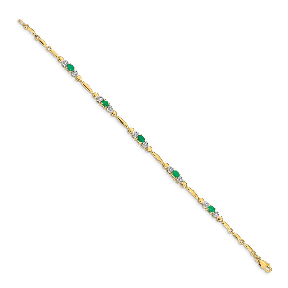 14k Complete Diamond and Oval Emerald Heart Design 7 inch Bracelet
