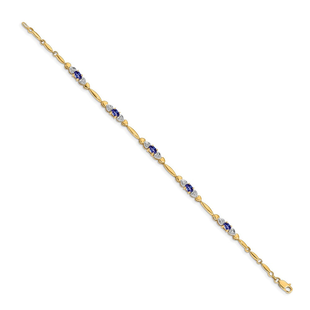 14k Complete Diamond and Oval Tanzanite Heart Design 7 inch Bracelet