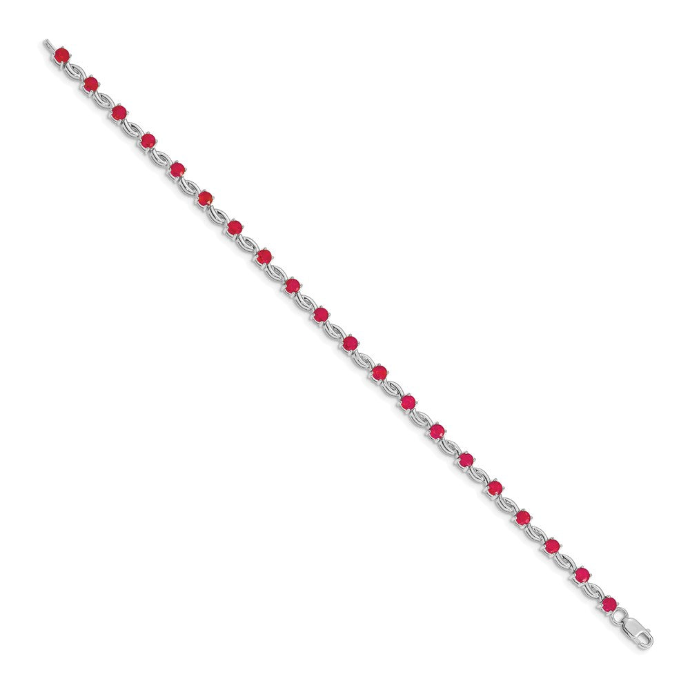 14k White Gold Complete Round Ruby Fancy Link 7 inch Bracelet