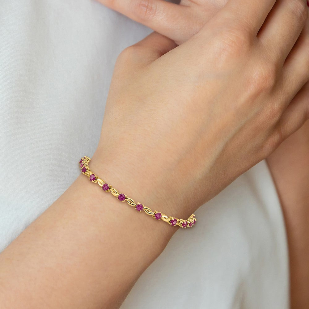 14k Complete Round Ruby Fancy Link 7 inch Bracelet