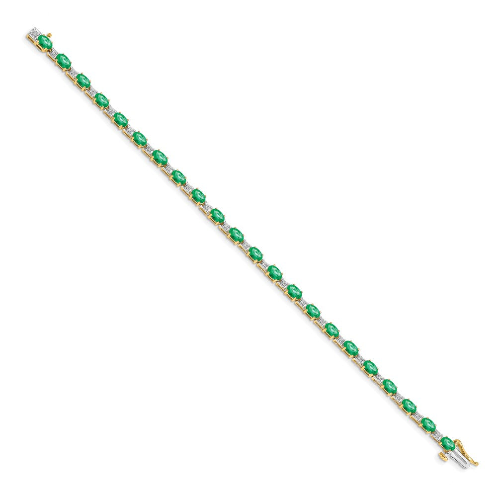 14k Complete Diamond and Oval Emerald 7 inch Bracelet
