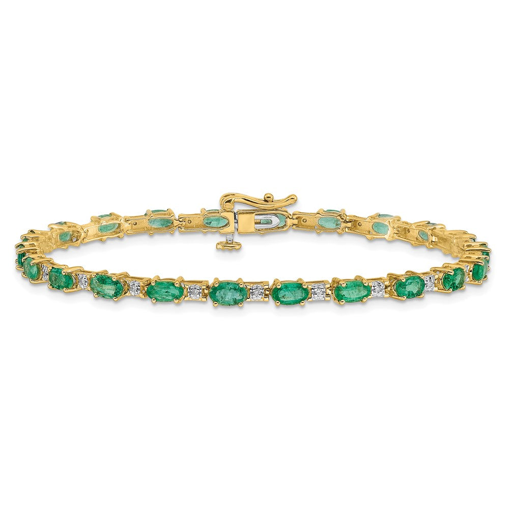 14k Complete Diamond and Oval Emerald 7 inch Bracelet
