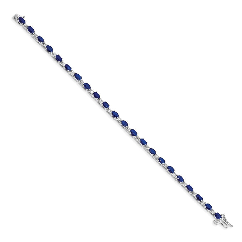 14k White Gold Complete Diamond and Oval Sapphire 7 inch Bracelet