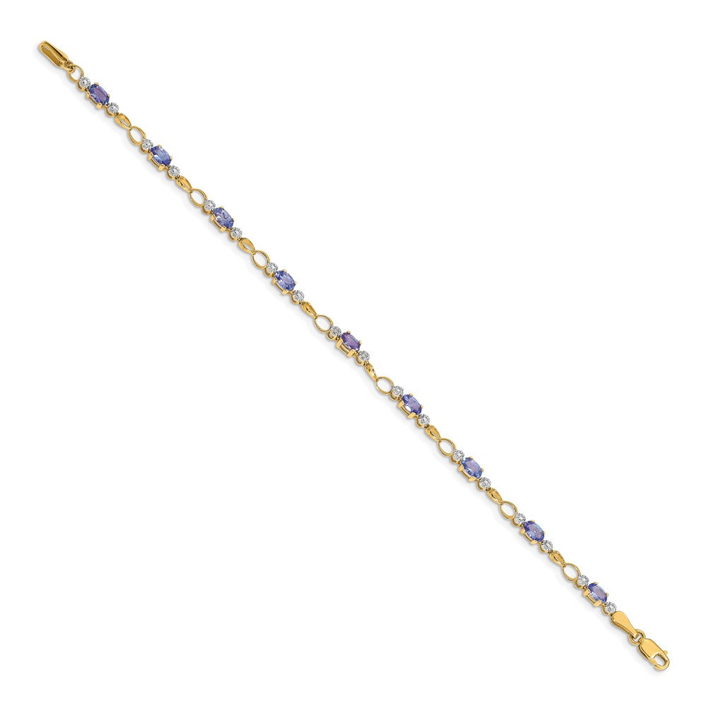 14k Complete Diamond and Oval Tanzanite Open Link 7 inch Bracelet