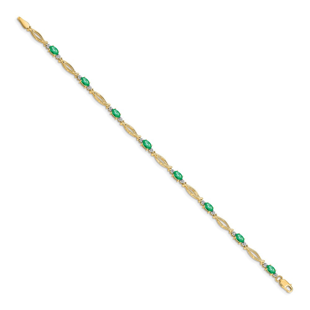 14k White Gold Complete Diamond and Oval Emerald 7.25 inch Bracelet