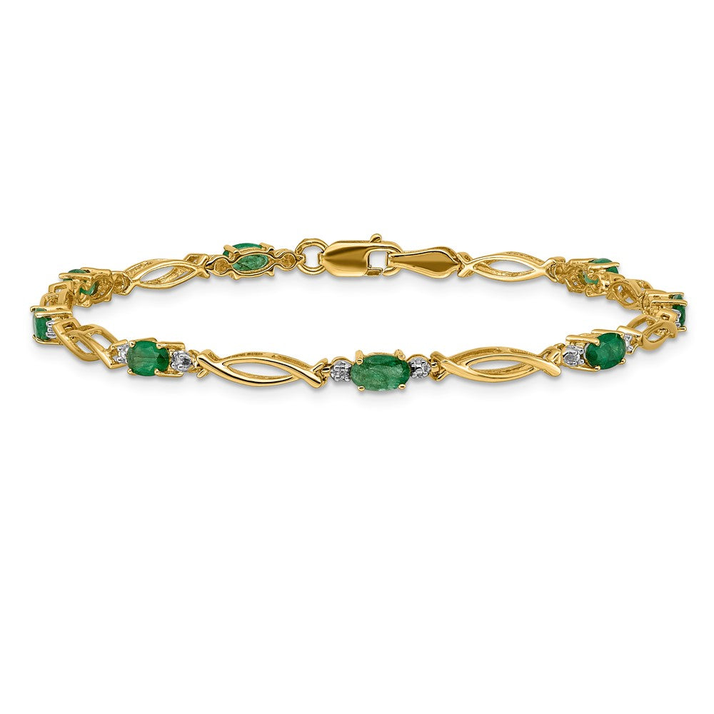 14k White Gold Complete Diamond and Oval Emerald 7.25 inch Bracelet