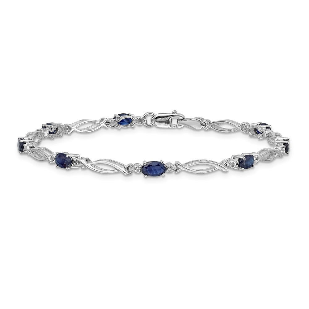 14k White Gold Complete Diamond and Oval Sapphire 7.25 inch Bracelet