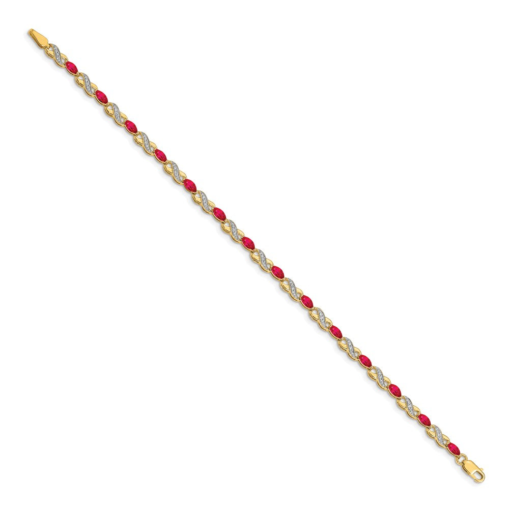 14k Complete Diamond and Oval Ruby Infinity 7.25 inch Bracelet