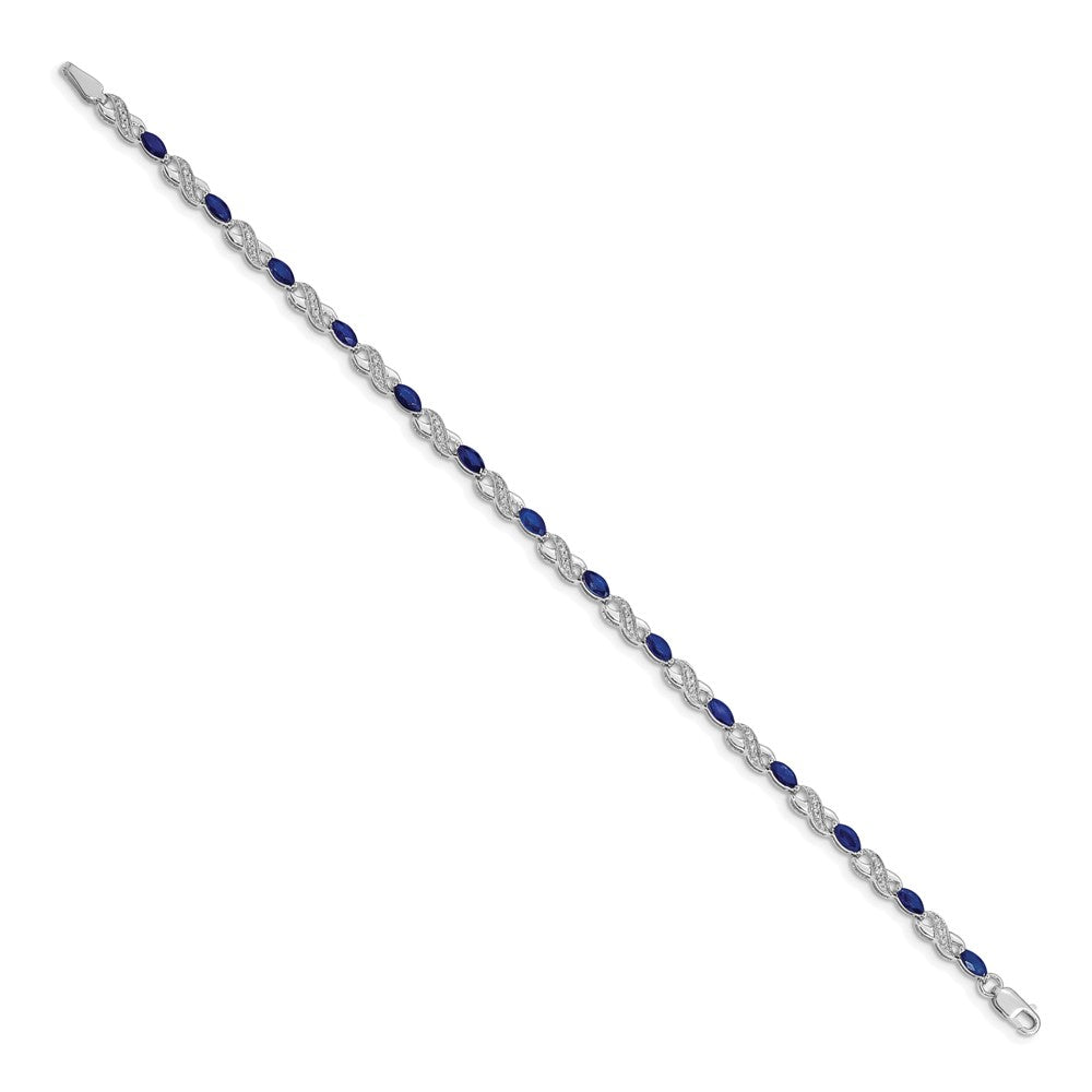 14k White Gold Complete Diamond and Oval Sapphire Infinity 7.25 inch Bracelet