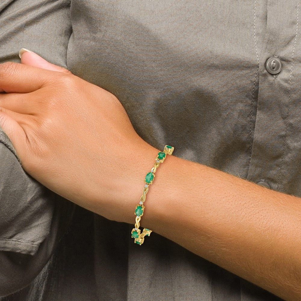 14k Complete Diamond and Oval Emerald Infinity 7 inch Bracelet