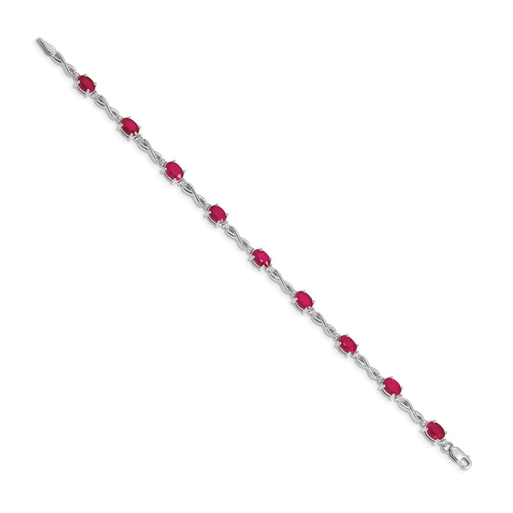 14k White Gold Complete Diamond and Oval Ruby Infinity 7 inch Bracelet