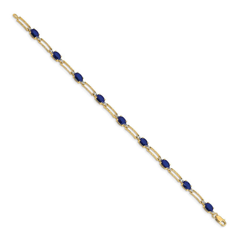 14k Complete Diamond and Oval Sapphire Paperclip Link 7.25 inch Bracelet