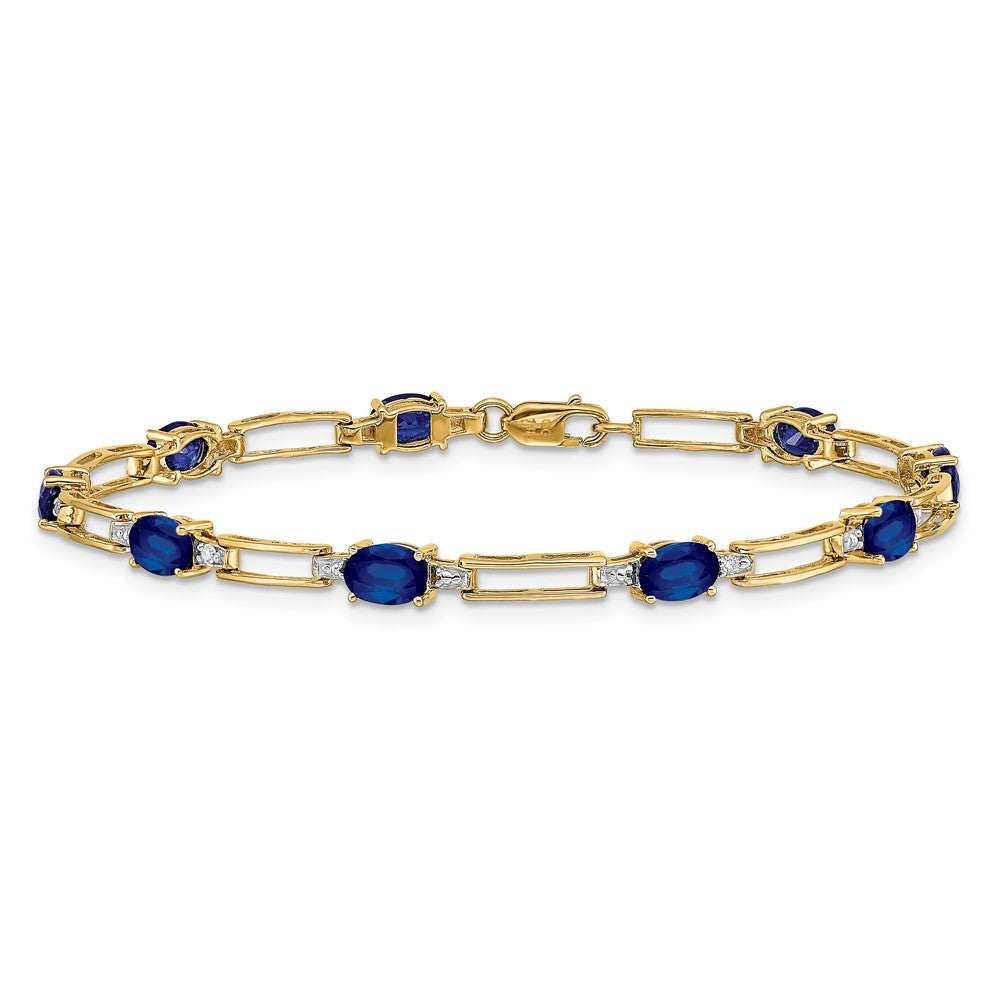 14k Complete Diamond and Oval Sapphire Paperclip Link 7.25 inch Bracelet