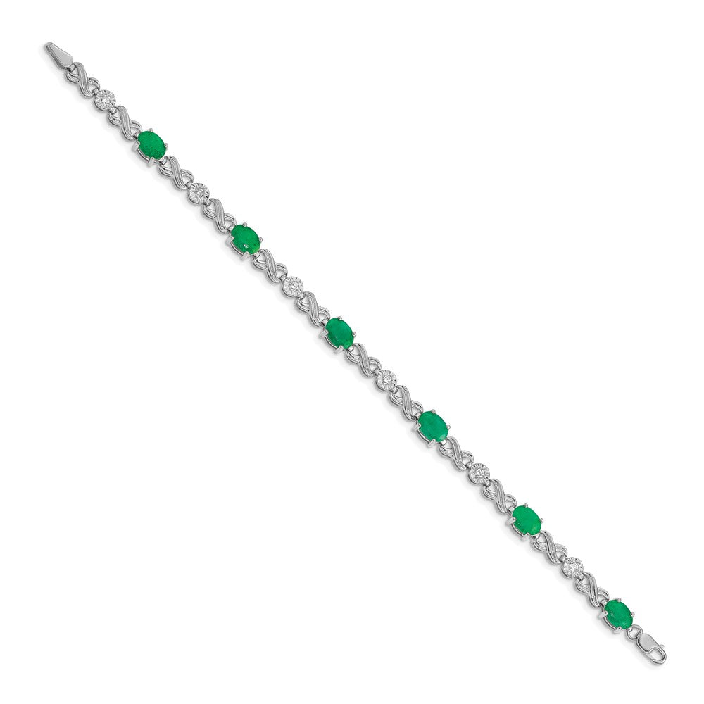 14k White Gold Complete Diamond and Oval Emerald Infinity Link 7.25 inch Bracelet