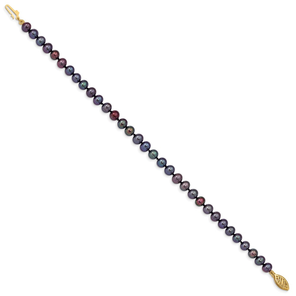 14k 5-6mm Black Near-Round Freshwater Cultured Pearl 7.5 inch Bracelet