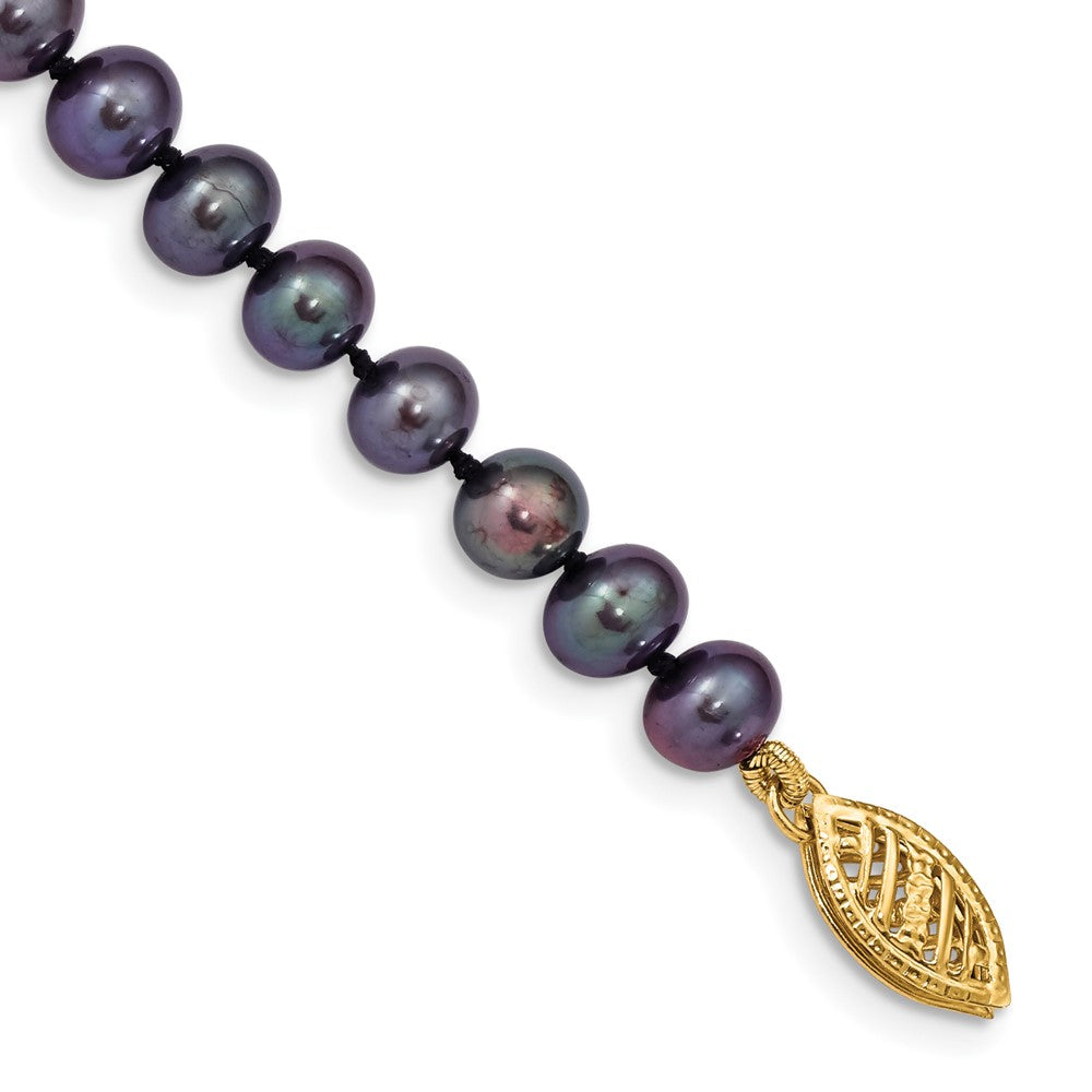 14k Yellow gold;Dyed;Freshwater cultured pearl;Pearl clasp