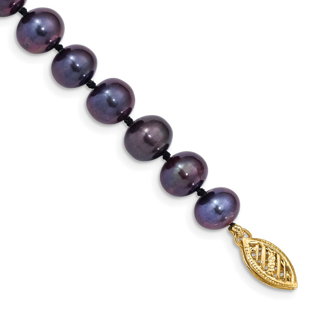 14k Yellow gold;Dyed;Freshwater cultured pearl;Pearl clasp