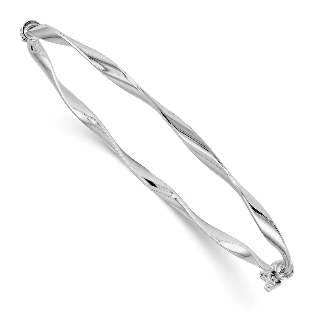 Polished;14K White gold;Hollow;Hinged;Safety clasp;Twisted