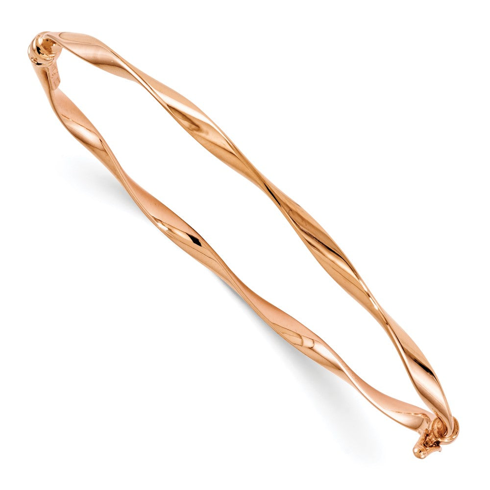 Polished;Hinged;14k Rose gold;Safety clasp;Twisted
