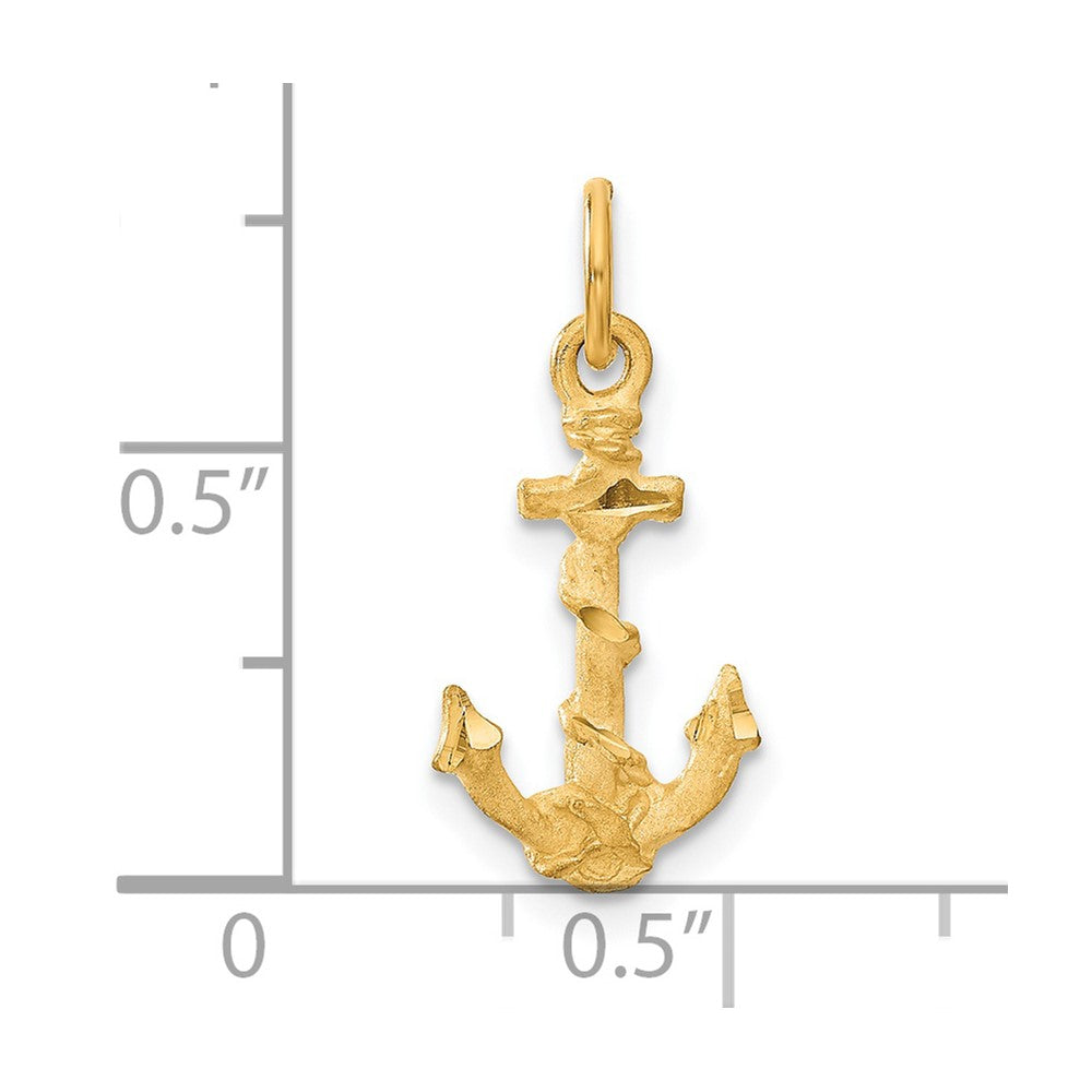 14k 3-D Satin Diamond-cut Anchor with Rope Charm