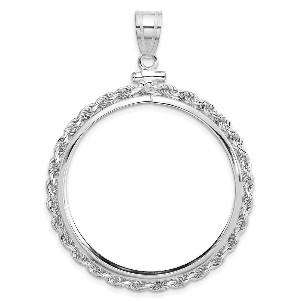 Wideband Distinguished Coin Jewelry 14k White Gold Polished Rope 32.7mm x 3.00mm Screw Top Coin Bezel Pendant