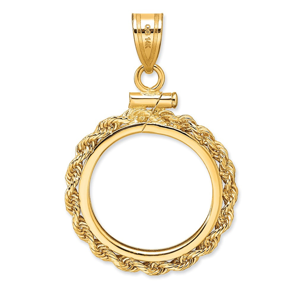 Wideband Distinguished Coin Jewelry 10k Polished Rope 16.5mm x 1.35mm Screw Top Coin Bezel Pendant