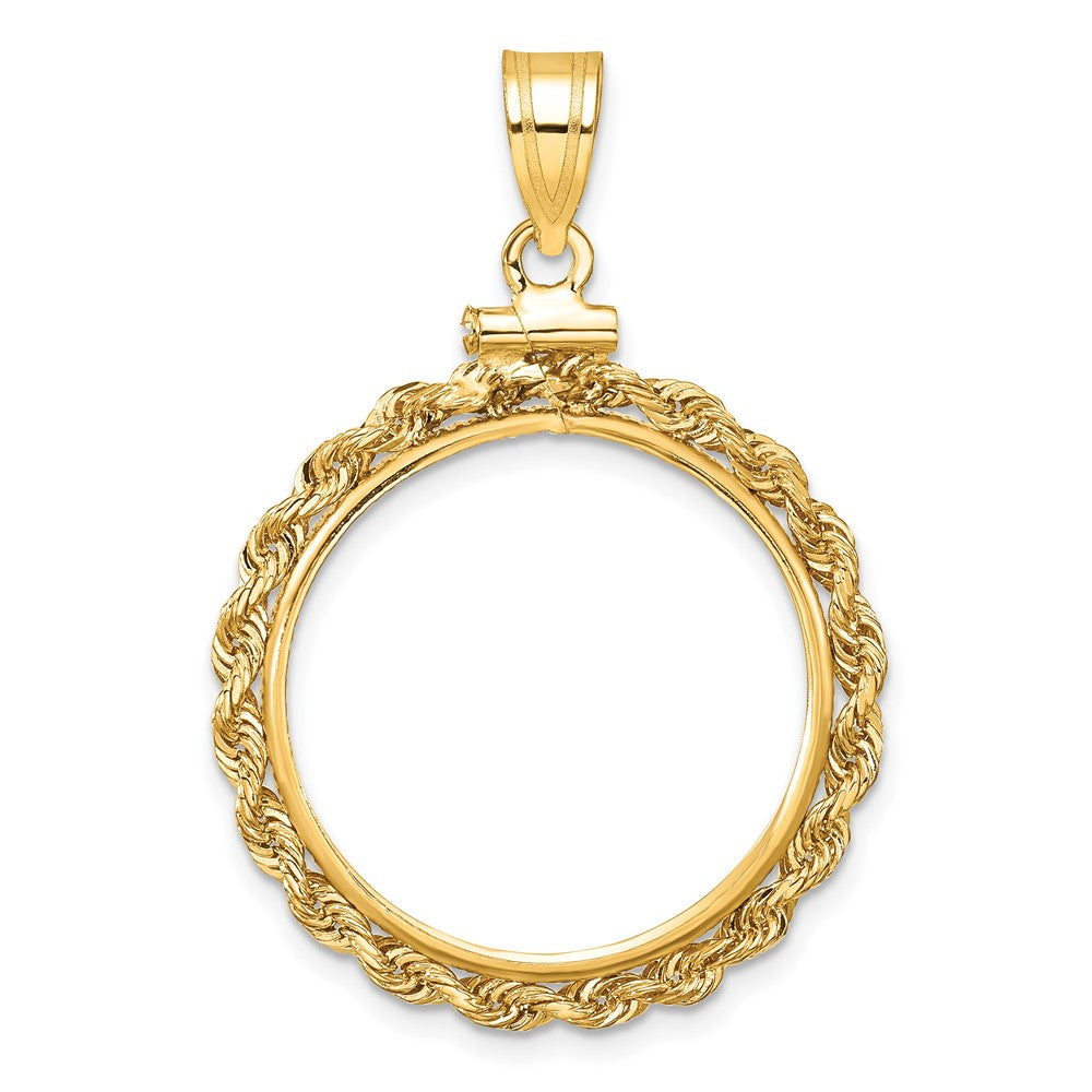 Wideband Distinguished Coin Jewelry 10k Polished Rope 21.6mm x 1.7mm Screw Top Coin Bezel Pendant