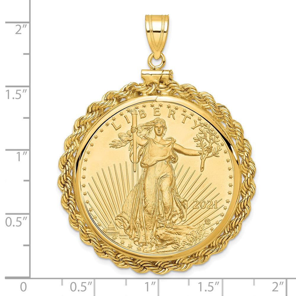 Wideband Distinguished Coin Jewelry 14k Polished Rope Mounted 1oz American Eagle Screw Top Coin Bezel Pendant