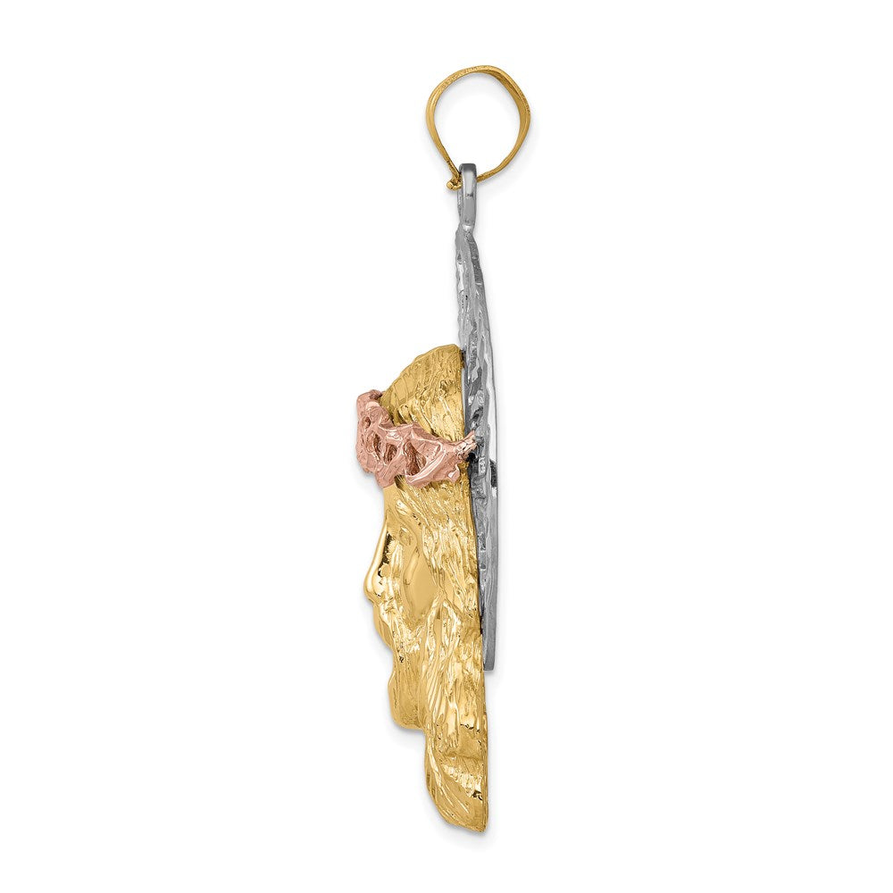 14k Tri-color Diamond-cut Large Jesus Pendant