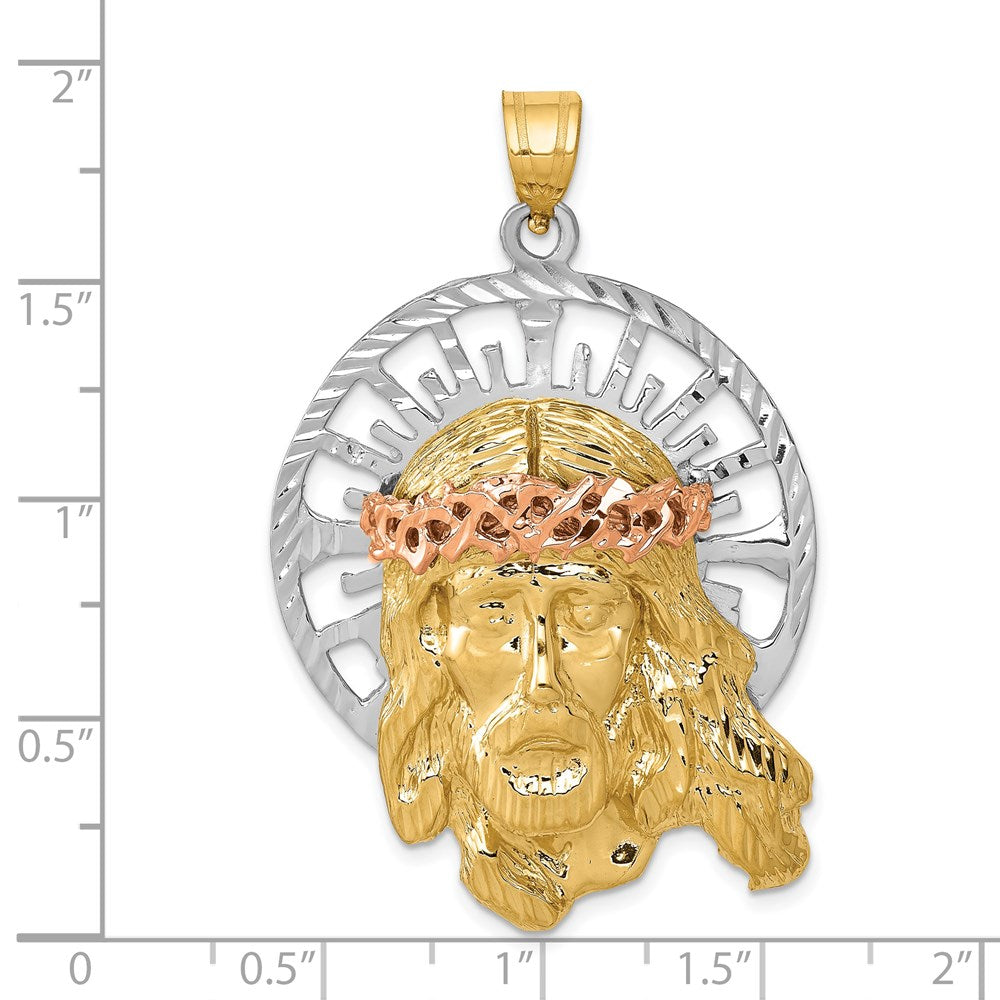 14k Tri-color Diamond-cut Large Jesus Pendant